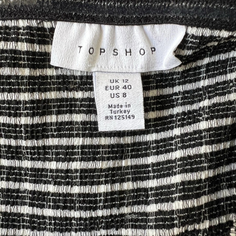 Topshop Sz 8 Black White Check Lettuce Hem Mini Dress Bodycon Y2K Whimsigoth - Picture 8 of 9